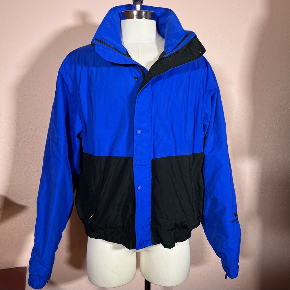 Vintage 1990 Retro Pacific Northwest blue Black Oversized Wind Breaker ski Coat
